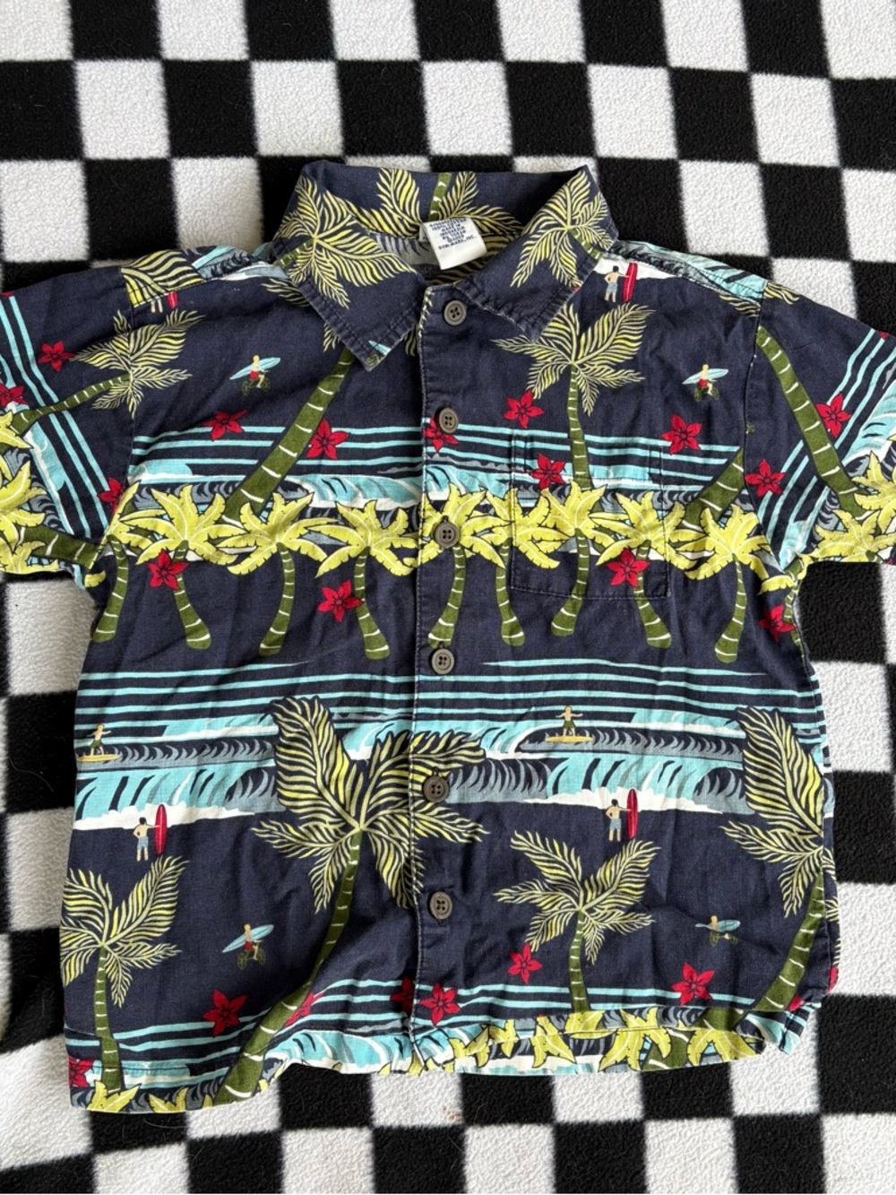 Gymboree Boys Size 5 Hawaiian Shirt Surf Palm Tree Print Button Up Short Sleeve
